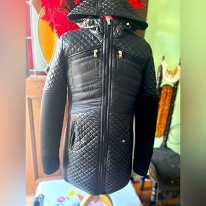 Michael Kors Woman's Black Mixed Media Coat With Hood.* NEW CONDITION*